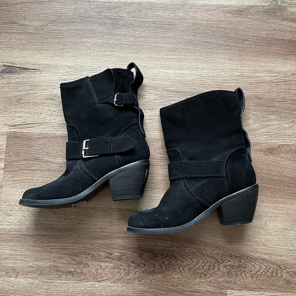 DOLCE VITA DV Black Suede Casual Moto Buckle Booties